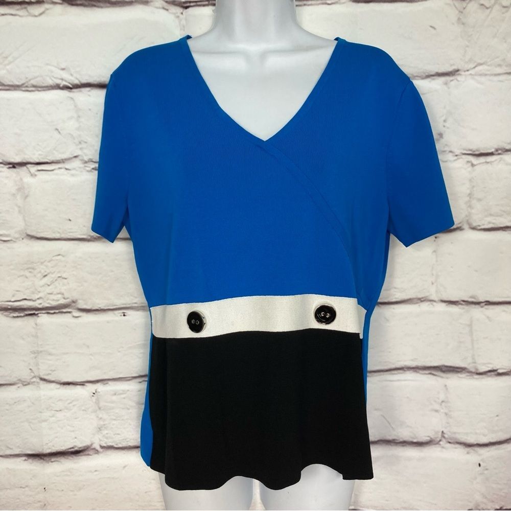 Cable & Guage SZ XL Summer Knit in Blue Black White Short Sleeves Color Blocking